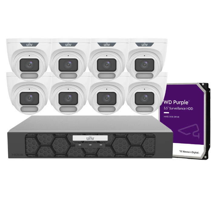 Uniview OWLVIEW 6MP Turret CCTV 8‑Camera Kit + 8‑Ch PoE NVR501‑08B‑P8‑IQ with HDD