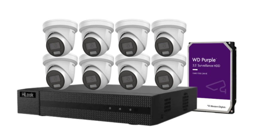 HiLook IPC-T282H-MU 8MP AI Fixed Turret Network CCTV Camera 4K Kit – 8 Cameras + 8CH PoE NVR + HDD
