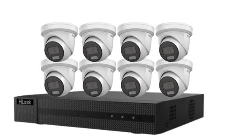 HiLook IPC-T282H-MU 8MP AI Fixed Turret Network CCTV Camera 4K Kit – 8 Cameras + 8CH PoE NVR + HDD