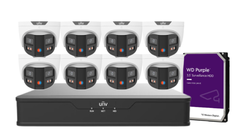 Uniview PRIME-III 8MP 180° Dual-Lens AI CCTV Kit – 8 Channel NVR + HDD – ColorHunter, Smart AI, 30m IR – SKU: IPC3K28SE-ADF28KMC-DL-I0-SED