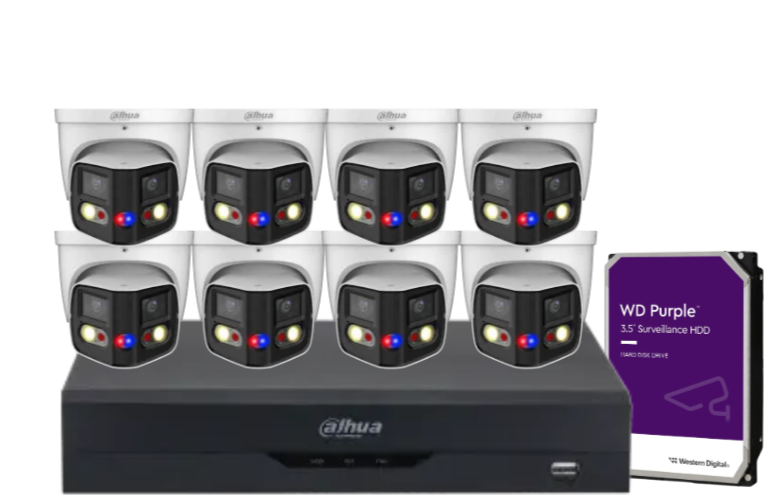 Dahua x8 8MP AI Full-Colour 180° TIOC Duo CCTV Kit with Dual-Lens WizSense Cameras, 8-Channel PoE NVR & HDD – DH-IPC-PDW3849-A180-AS-PV-ANZ-1