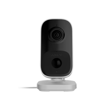 Ajax IndoorCam Wi-Fi security camera with AI detection, white and black color, designed for home security and intercom use.