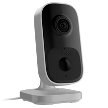 Ajax IndoorCam Wi-Fi security camera with AI detection in white and black, designed for indoor surveillance and intercom use.