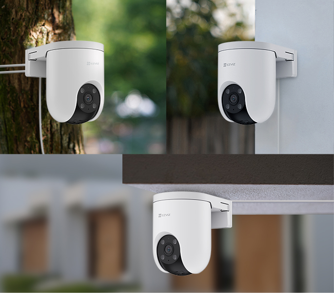 EZVIZ H8c 4G 2K Pan & Tilt Security Camera showing the camera lens and adjustable mount for home security use