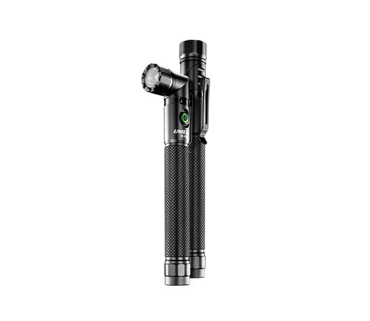 UNILITE FR-400 Right Angle USB Flashlight – 400 Lumens, Rotating Head, Magnetic Base, Pocket Clip, IP65, USB-C Rechargeable, Black Aluminium