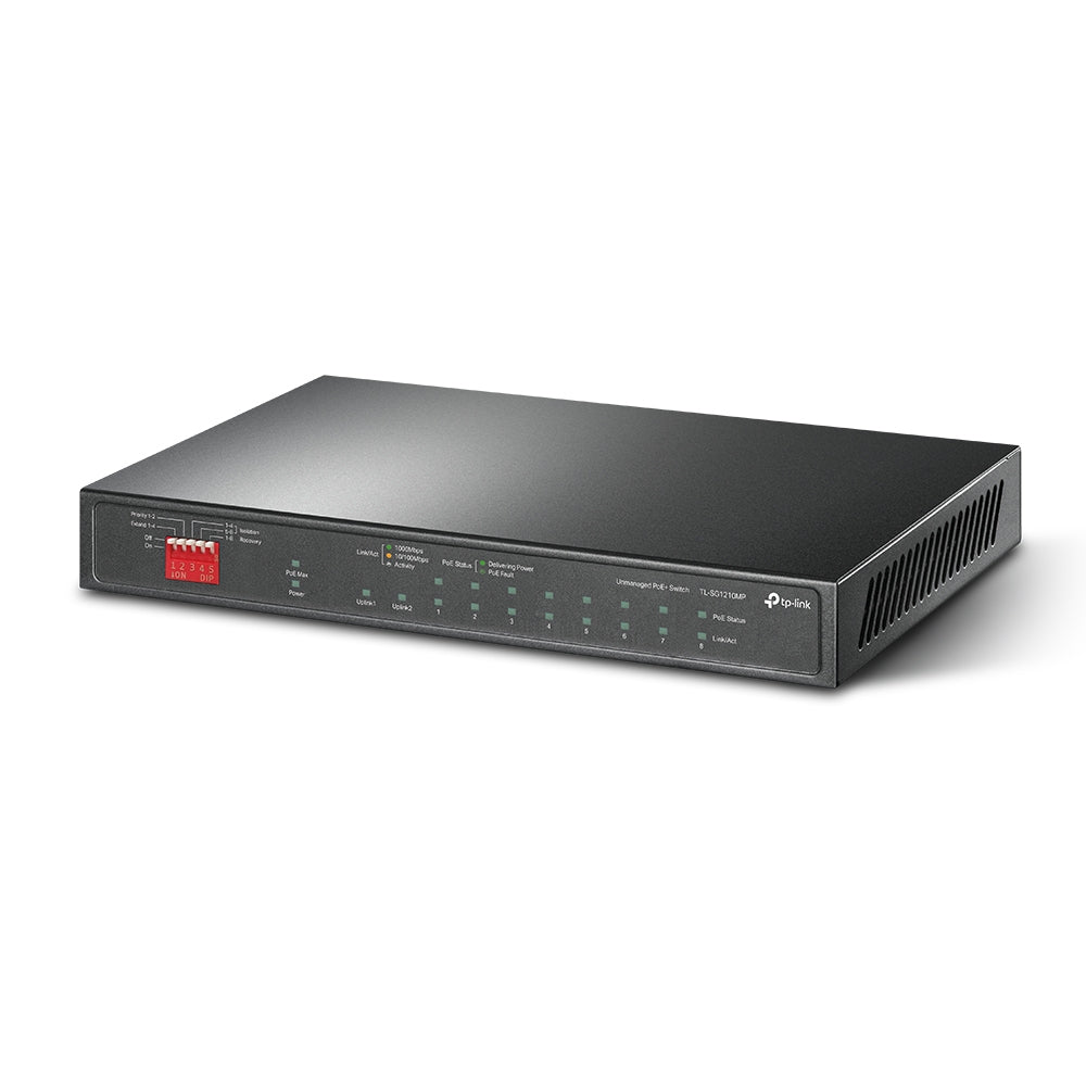 TP-Link TL-SG1210MP 10-Port Gigabit Desktop Switch with 8 PoE+ Ports, 123W Power Budget, Combo SFP, Extend & Isolation Modes – Silent Fanless Design for SMB and Surveillance
