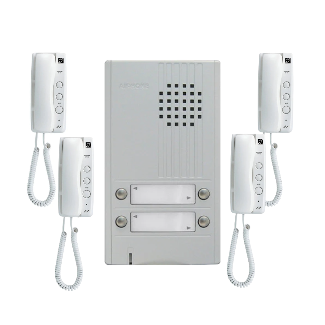 Aiphone Multi-Tenant Intercom Kit – 1× DA-4DS Door Station + 4× GT-1D Tenant Handsets | 2-Wire Audio System | Apartment & Commercial Entry Security - CCTV Importers