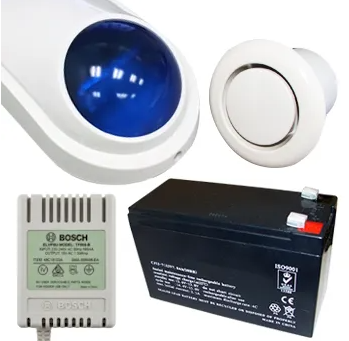 Bosch Alarm Accessory Bundle with WP06 Slimline Siren, Strobe, 12V 7Ah Battery, Plug Pack & Flush Mount Screamer – K0011/FLUSH