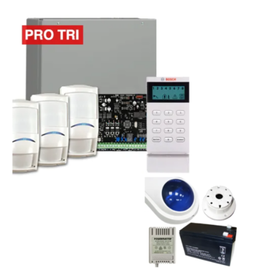 Bosch Solution 4000 Alarm Kit with ICP-SOL4-P Panel, IUI-SOL-ICON Keypad, 3x ISC-PDL1-W18G Tri-Tech Detectors & Siren Kit – K4000-3PROTRI-ICON