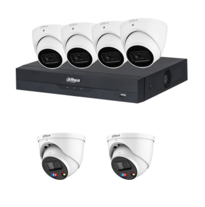 Dahua 6MP/8MP upto 8-Camera Security Kit with 8CH AI NVR – Standard and TIOC Advanced 3.0, PoE, Starlight, Two-Way Audio