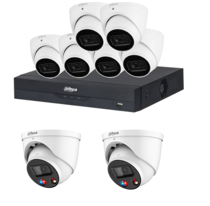 Dahua 6MP/8MP upto 8-Camera Security Kit with 8CH AI NVR – Standard and TIOC Advanced 3.0, PoE, Starlight, Two-Way Audio