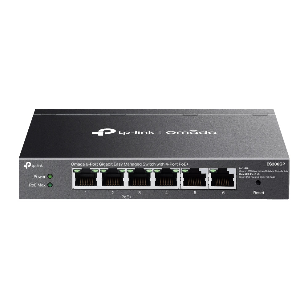 TP-Link Omada ES206GP 6-Port Gigabit Easy Managed Switch with 4-Port PoE+ | Compact, Fanless, 65W PoE Budget, Omada Cloud Management