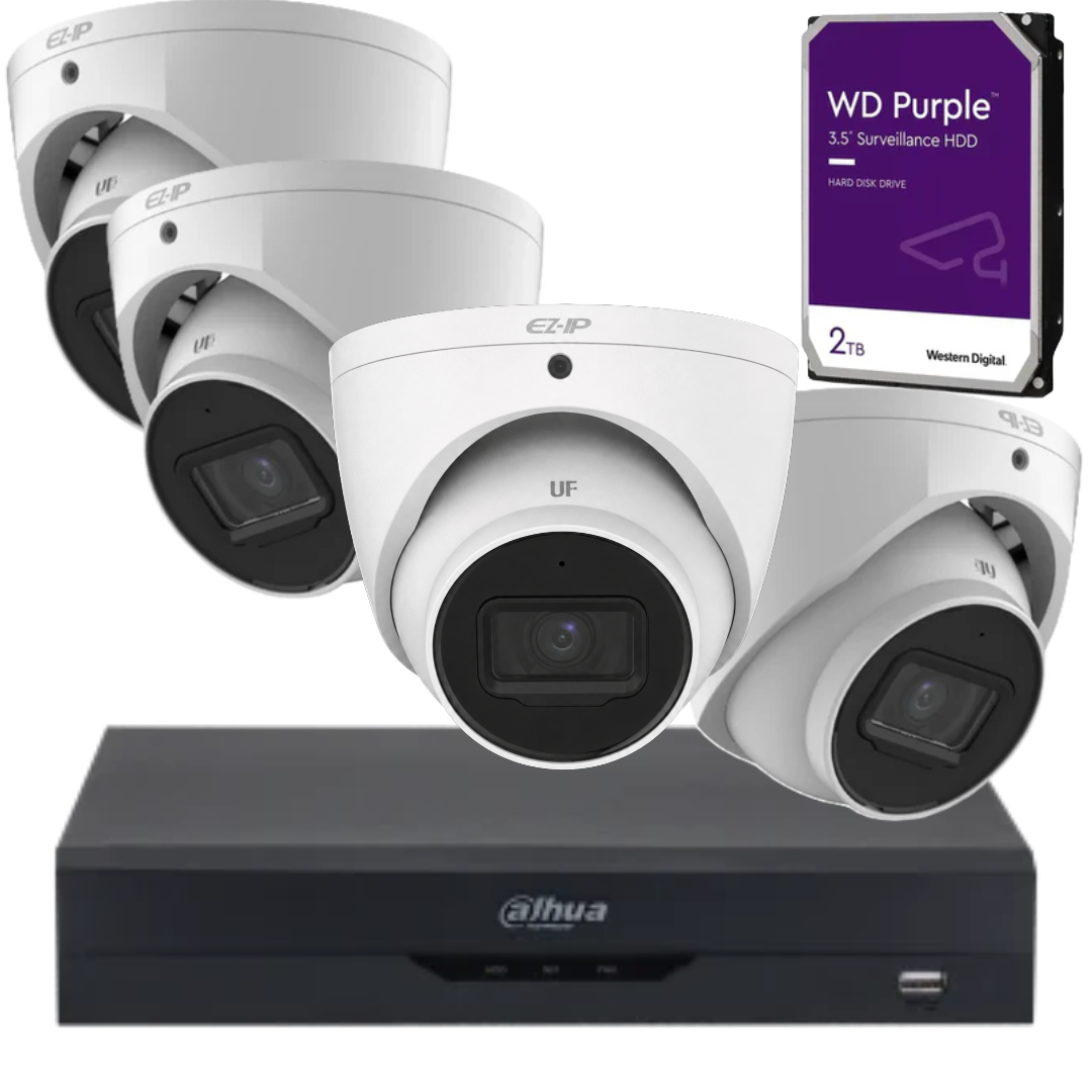 Dahua EZ-IP 6MP 4 Camera CCTV Security Kit – 4CH PoE WizSense AI NVR, 2TB HDD, SMD Plus, 30m IR & Built-In Microphone