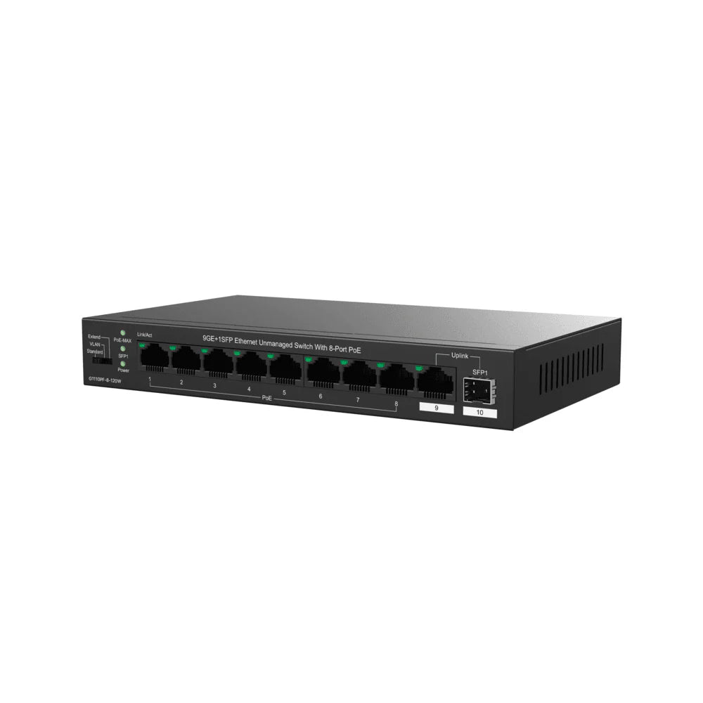 IP-COM G1110PF-8-120W 8-Port Gigabit PoE+ Switch 120W with 1x SFP Combo Uplink Unmanaged L2 - CCTV Importers