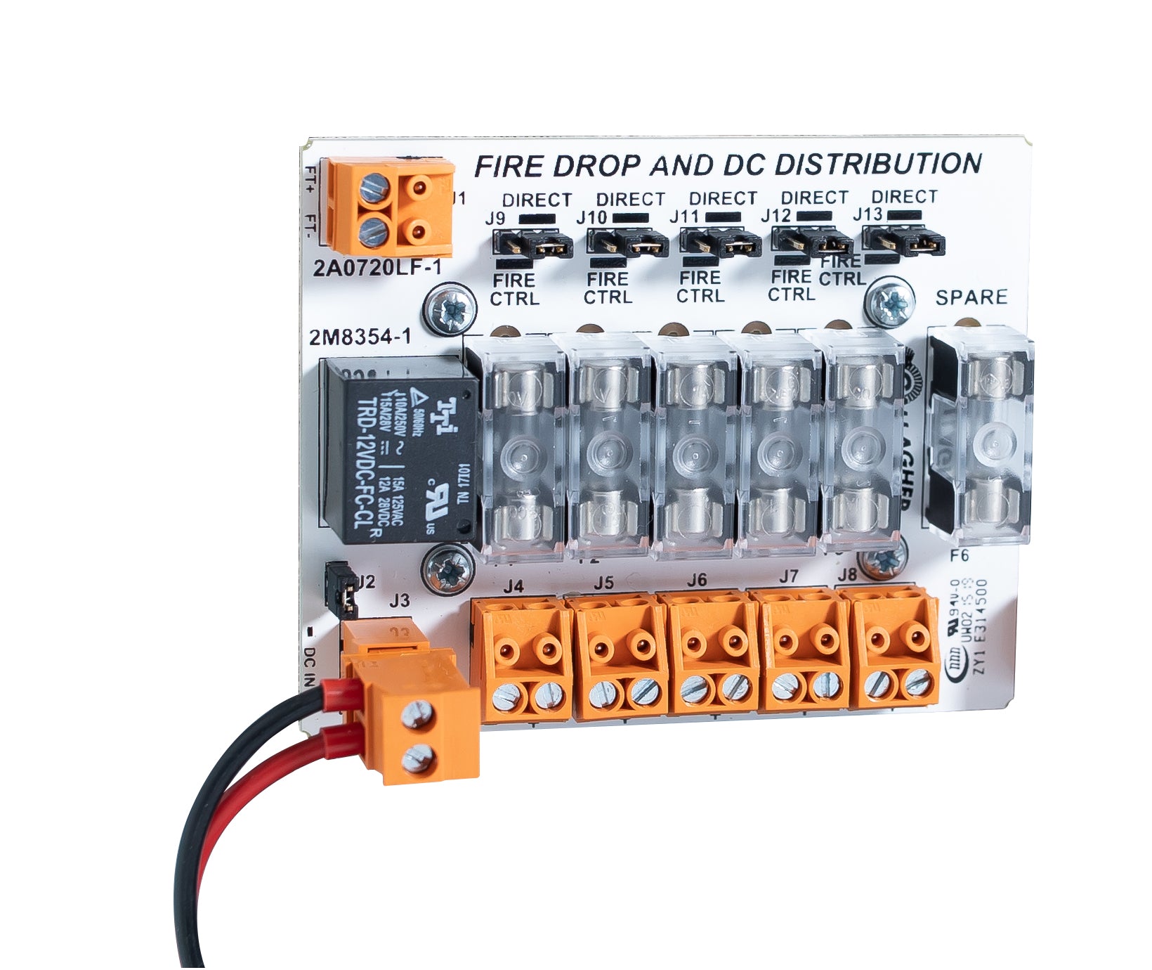 Gallagher SMB Fire Relay & Fuse Board – 5 x 1A GLASS FUSE OUTPUT 1 x SPARE GLASS FUSE 1 x FIRE RELAY PCB