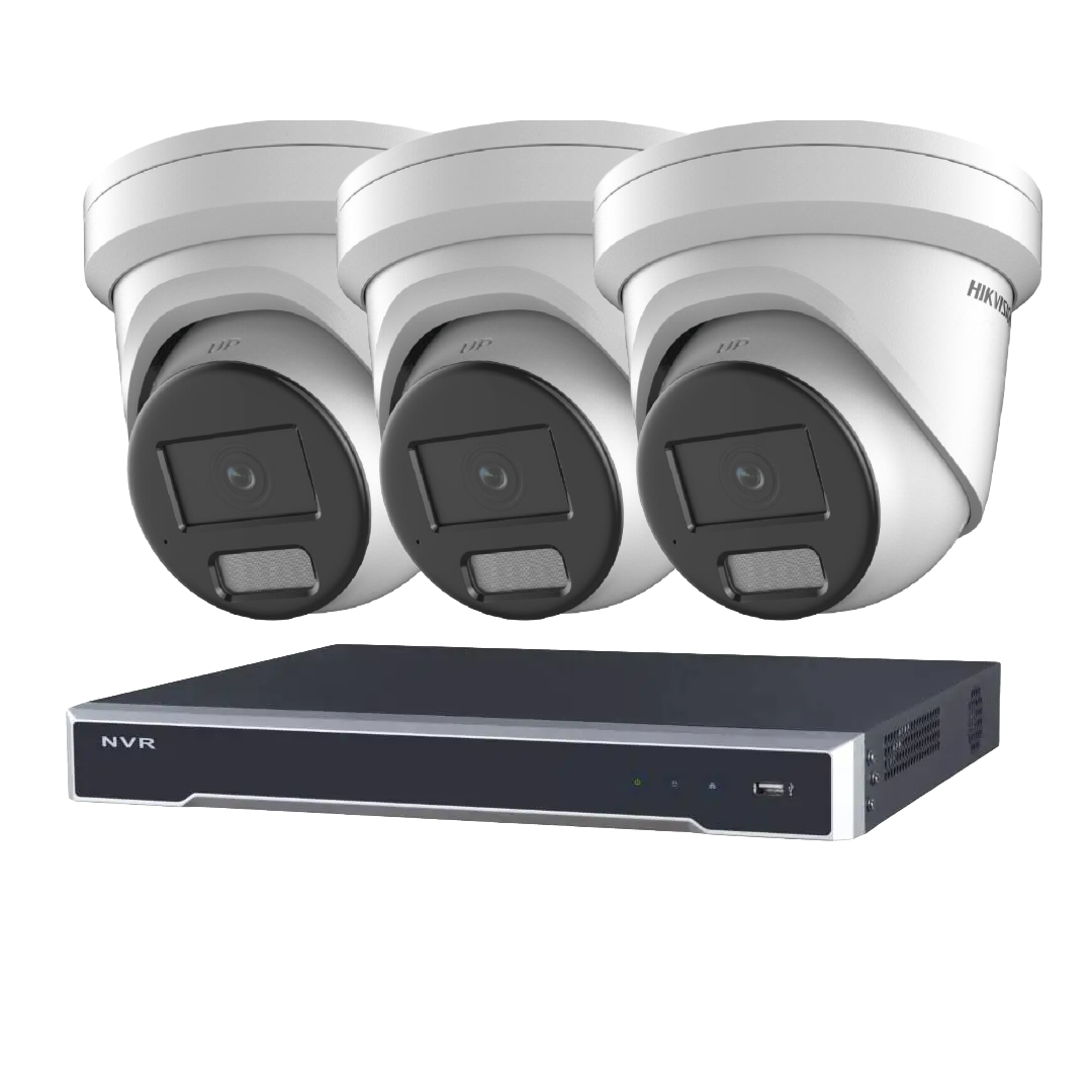 Hikvision 4 Channel 8MP AcuSense CCTV Kit – DS-7604NI-M1/4P 8K NVR + up to 4× DS-2CD2386G2H-IU Turret Cameras with PoE & AI Analytics