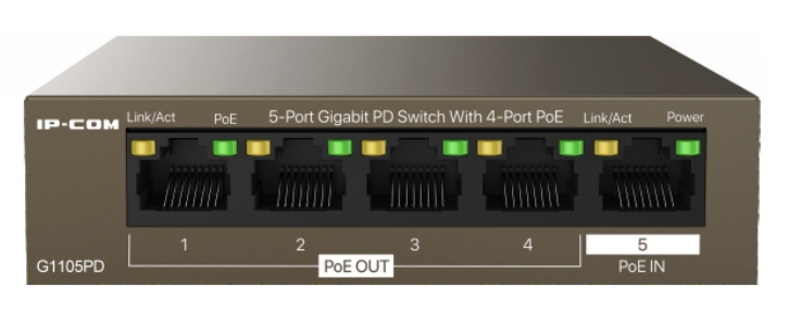 IP-COM G1105PD 5-Port Gigabit PD PoE Switch 22W 4-Port PoE Unmanaged L2 Metal - CCTV Importers
