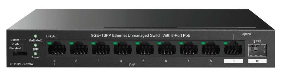 IP-COM G1110PF-8-120W 8-Port Gigabit PoE+ Switch 120W with 1x SFP Combo Uplink Unmanaged L2 - CCTV Importers