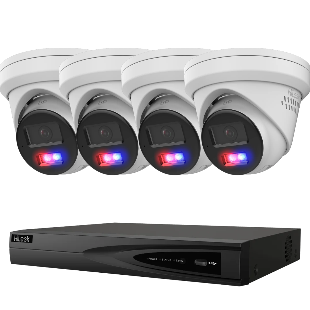 HiLook Pro 4K CCTV Security Camera Kit – Choose Up to 4 × 8MP AI Active Deterrence Turret Cameras | 4-Channel PoE NVR | Optional HDD
