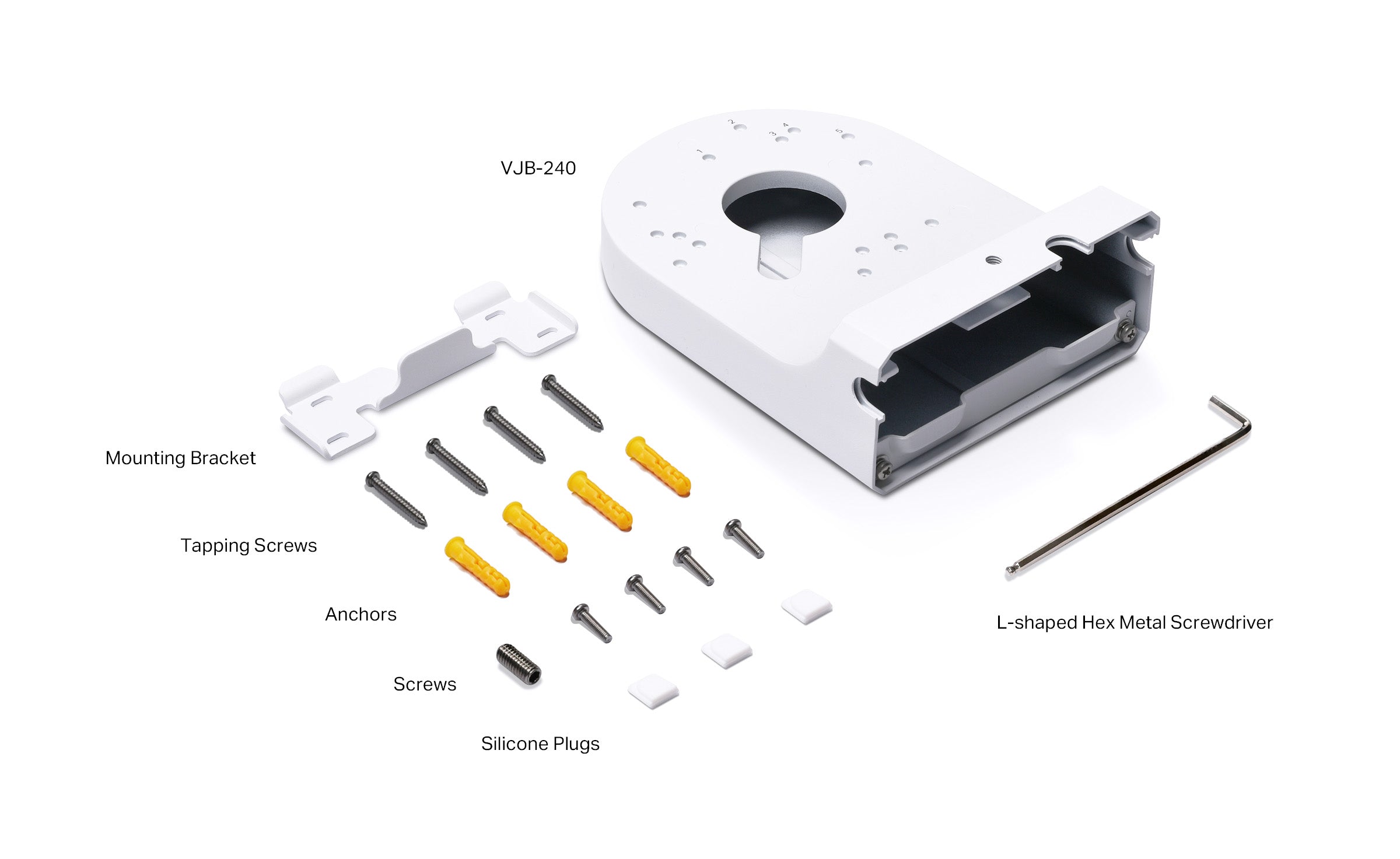 TP-Link VJB‑240 VIGI network camera junction box in aluminium for wall mounting dome, turret, and fisheye CCTV cameras.