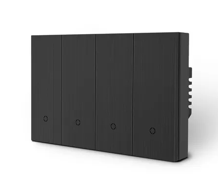 KONEC K118 Zigbee 4 Gang Smart Light Switch – Brushed Metal Black / Glass White, Large NDIS-Approved Buttons, Blue LED – KGD-K118-4G-ALU-BL-Z