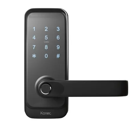 KONEC KLI-H15B-YB-AP H15B Zigbee Smart Lock – Fire Rated, Black Aluminium Alloy, Fingerprint, PIN, Access Fob, App Control, Key Override, IP55