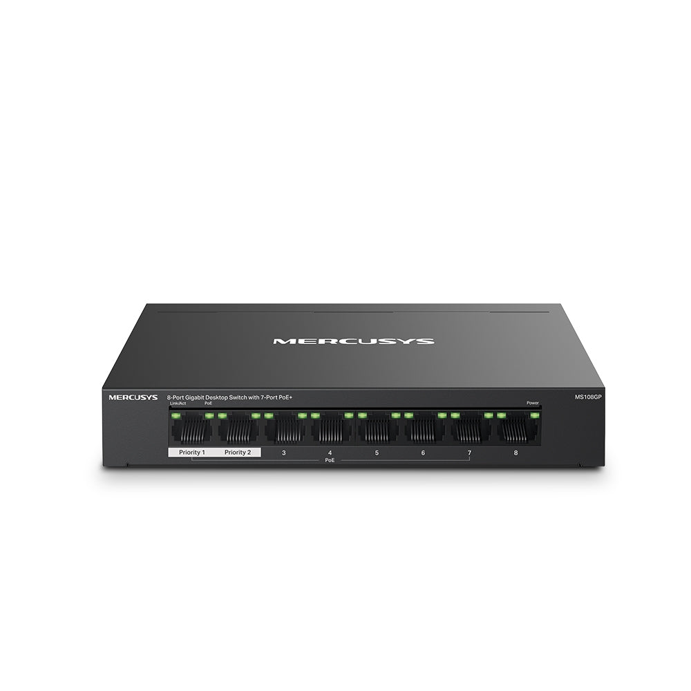 MERCUSYS MS108GP | 8-Port Gigabit PoE+ Desktop Switch | 65W Total PoE Budget, Long-Range Mode, Plug-and-Play