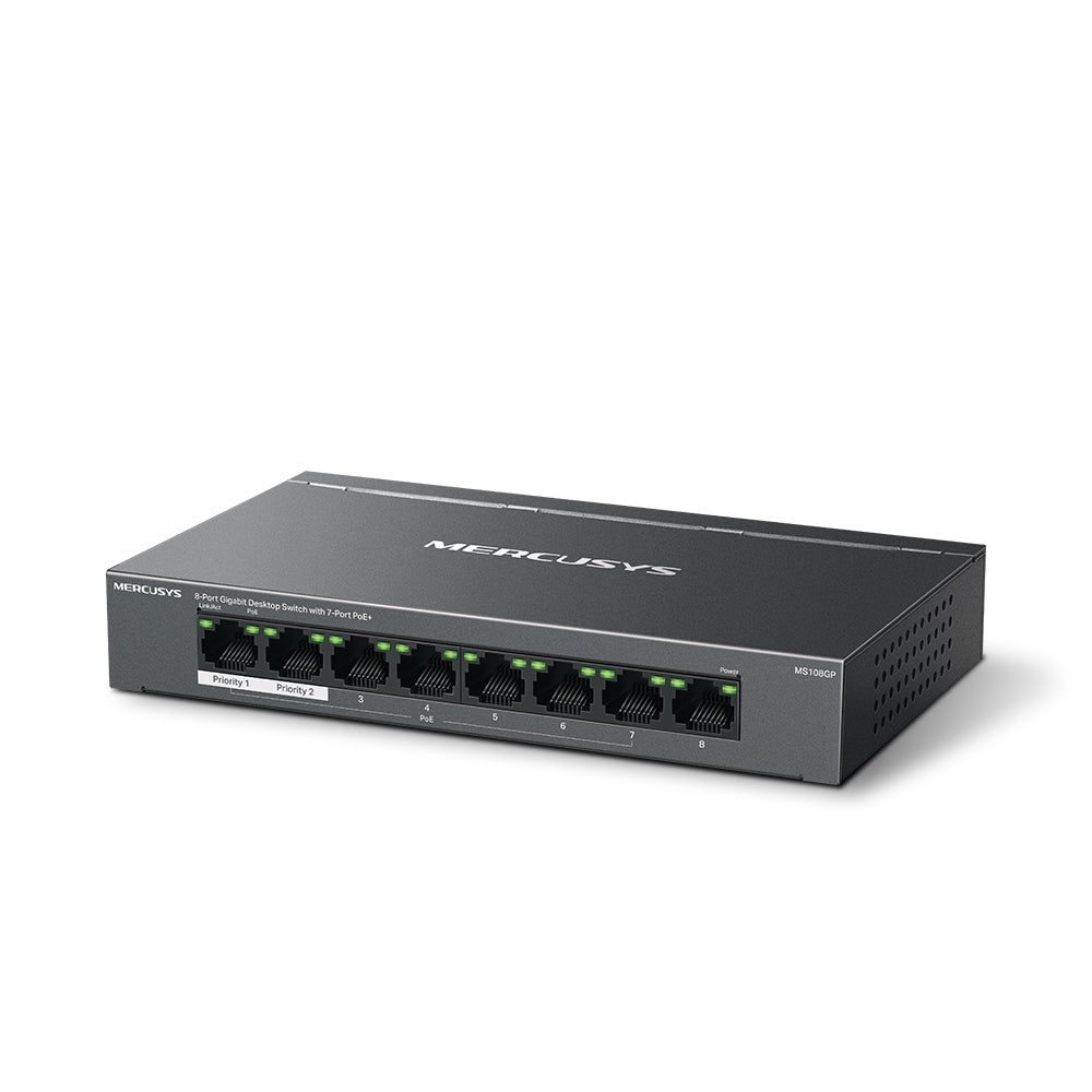 MERCUSYS MS108GP | 8-Port Gigabit PoE+ Desktop Switch | 65W Total PoE Budget, Long-Range Mode, Plug-and-Play