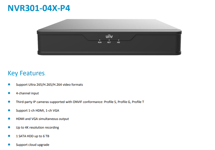*NEW Uniview NVR301-04B-P4-IQ NVR | NVR301-B-P-IQ Series Network Video Recorder