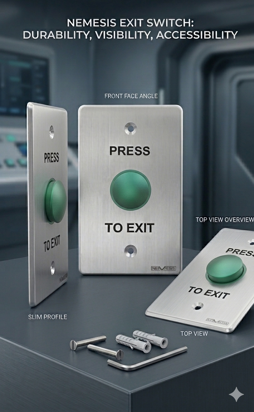 Nemesis Mushroom Press to Exit Button Stainless Steel Green – IP65 Access Control Exit Switch | NO/NC Contacts | EVAQEX30M-MUGRN/SS
