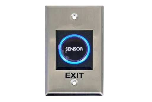 Exit switch, IR Sensor Exit Plate, Size - Plate 70mm x 115mm. - Sensor 30mm Diameter, 100mm sensor range, IP55, 12V DC