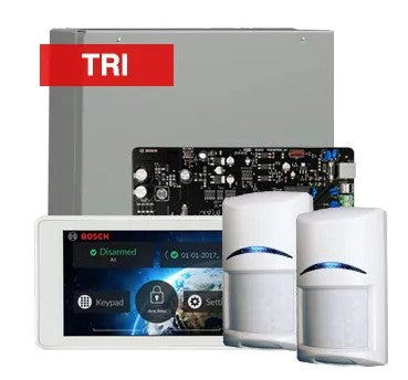 BOSCH, Solution 2000 Tritech Alarm kit Includes ICP-SOL2-P panel, 5" Touchscreen keypad, 2x ISC-BDL2-WP12G Tritech detectors + Siren kit