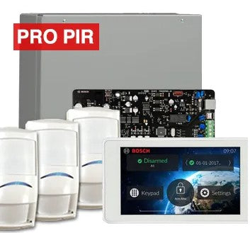 BOSCH Solution 3000 Alarm kit Includes ICP-SOL3-P panel, IUI-SOL-TS5 5" Touch screen, 3x ISC-PPR1-W16 PIR detectors + siren kit