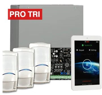 BOSCH, Solution 3000, Alarm kit, Includes ICP-SOL3-P panel, IUI-SOL-TS7 7" Touch screen, 3x ISC-PDL1-W18G pro tritech detectors + Siren kit