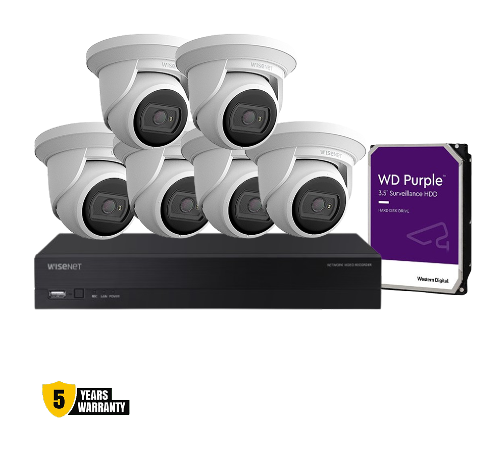 WISENET A Series 6X Camera Kit WISENET Hanwha Vision CT-ARN-810S 8CH CT-ANE-L7012R Hanwha Vision 4MP H.265 NW IR Flateye Camera CCTV Kit