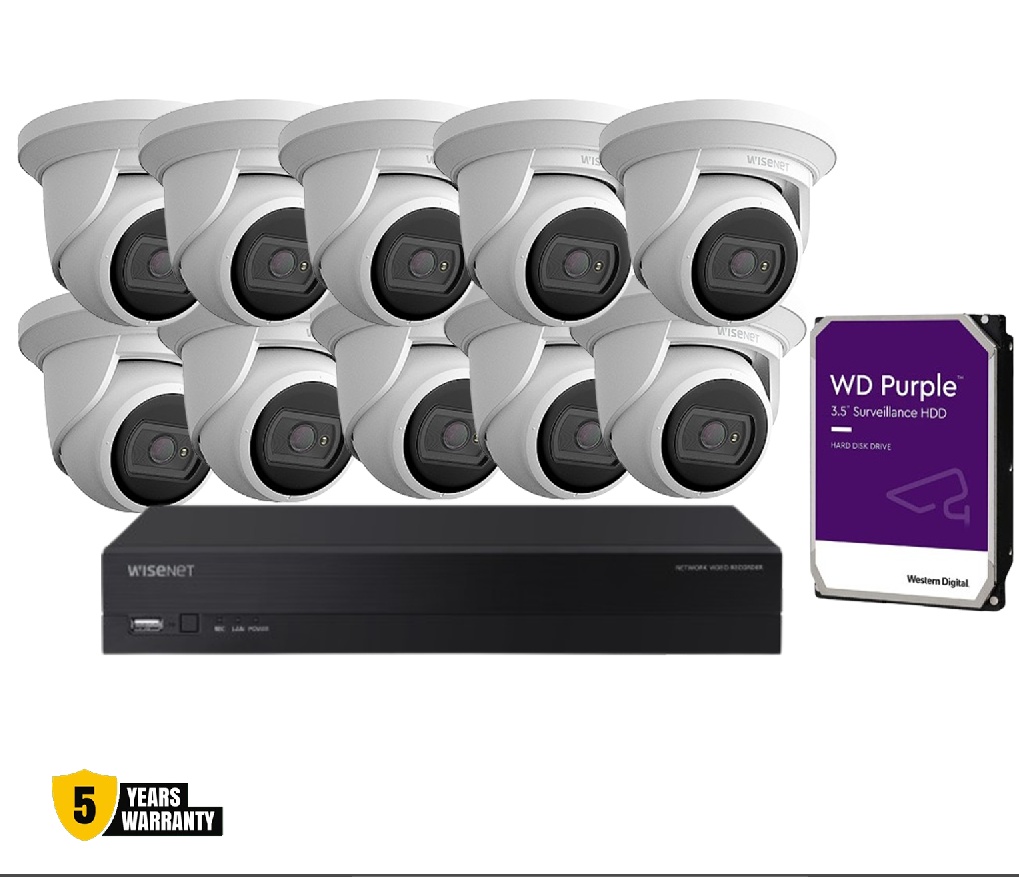 WISENET 10x Camera KIT CCTV WISENET CT-ARN-1610S Hanwha Vision 16CH 10x WISENET CT-ANE-L7012R Hanwha Vision 4MP + WD Purple HDD