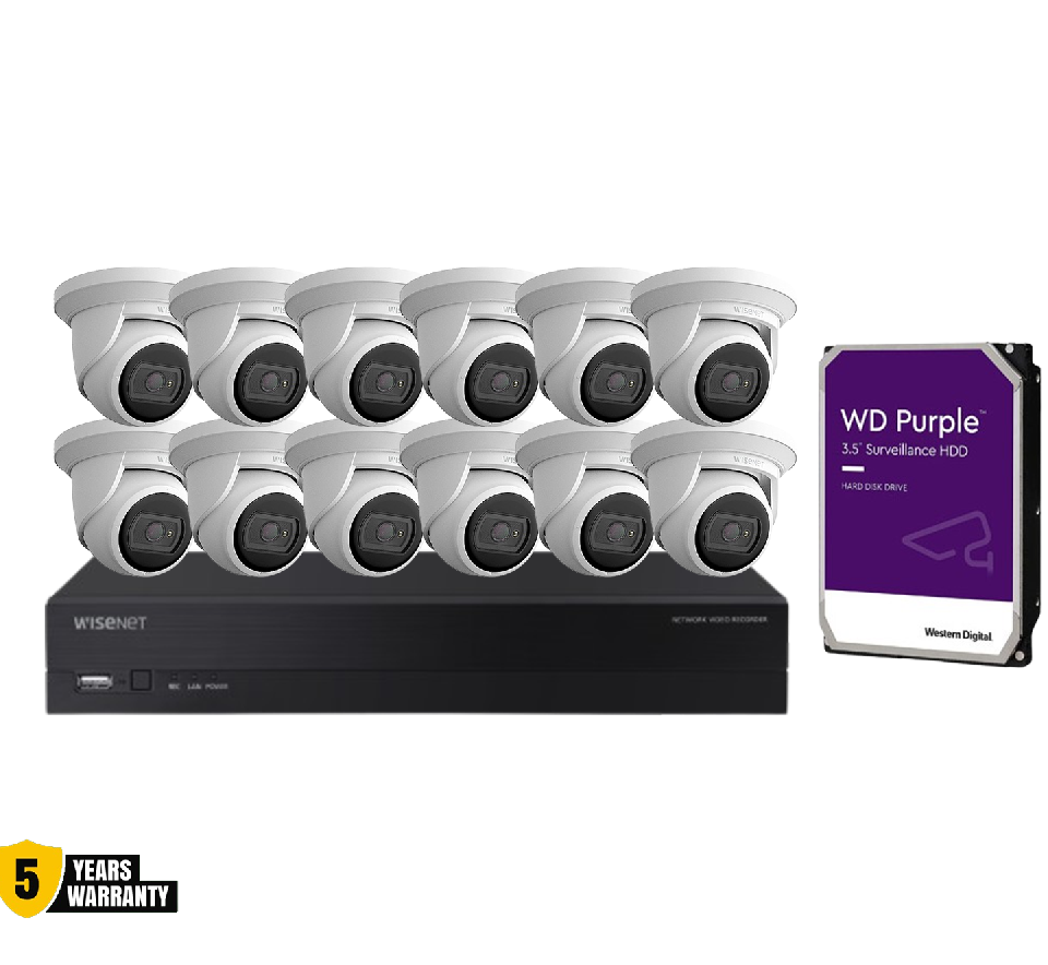 WISENET 12x Camera KIT CCTV WISENET CT-ARN-1610S Hanwha Vision 16CH 12x WISENET CT-ANE-L7012R Hanwha Vision 4MP + WD Purple HDD