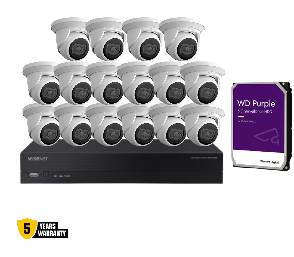 WISENET 16x Camera KIT CCTV WISENET CT-ARN-1610S Hanwha Vision 16CH 16x WISENET CT-ANE-L7012R Hanwha Vision 4MP + WD Purple HDD