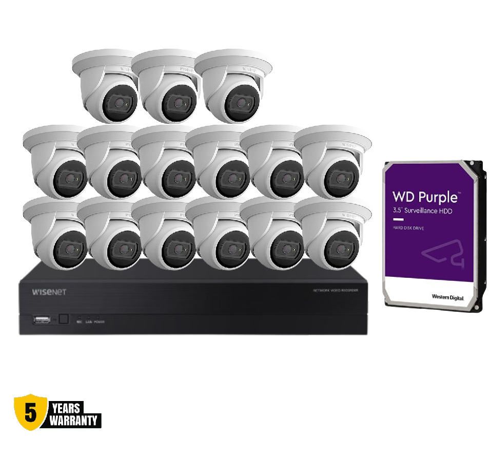 WISENET 15x Camera KIT CCTV WISENET CT-ARN-1610S Hanwha Vision 16CH 15x WISENET CT-ANE-L7012R Hanwha Vision 4MP + WD Purple HDD