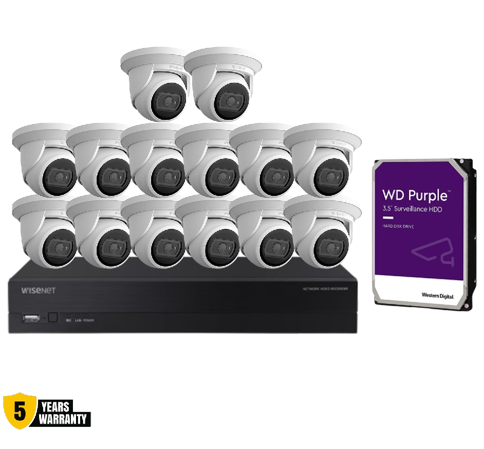 WISENET 14x Camera KIT CCTV WISENET CT-ARN-1610S Hanwha Vision 16CH 14x WISENET CT-ANE-L7012R Hanwha Vision 4MP + WD Purple HDD