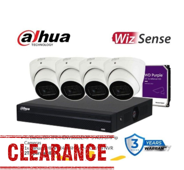 Dahua 4CH NVR  kit including 4x 6MP Dahua DH-IPC-HDWDH-IPC-HDW3666EMP-S-AUS 4 Cameras Turret, WizSense +2TB HDD