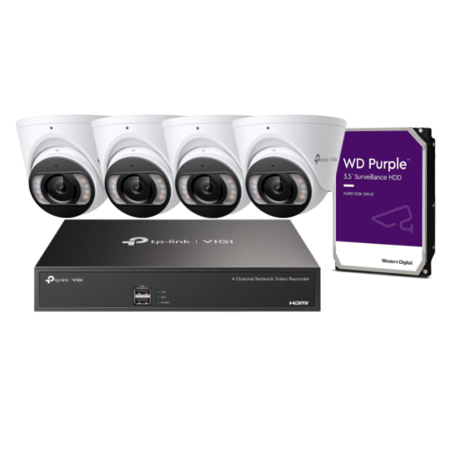 Tp-Link VIGI 4x 5MP CCTV Kit with 4 Channel NVR including HDD, VIGI C455 5MP, NVR1004H-4P