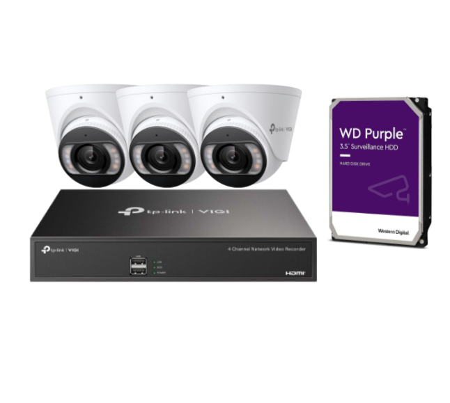 Tp-Link VIGI 4x 5MP CCTV Kit with 4 Channel NVR including HDD, VIGI C455 5MP, NVR1004H-4P
