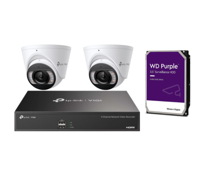 Tp-Link VIGI 4x 5MP CCTV Kit with 4 Channel NVR including HDD, VIGI C455 5MP, NVR1004H-4P