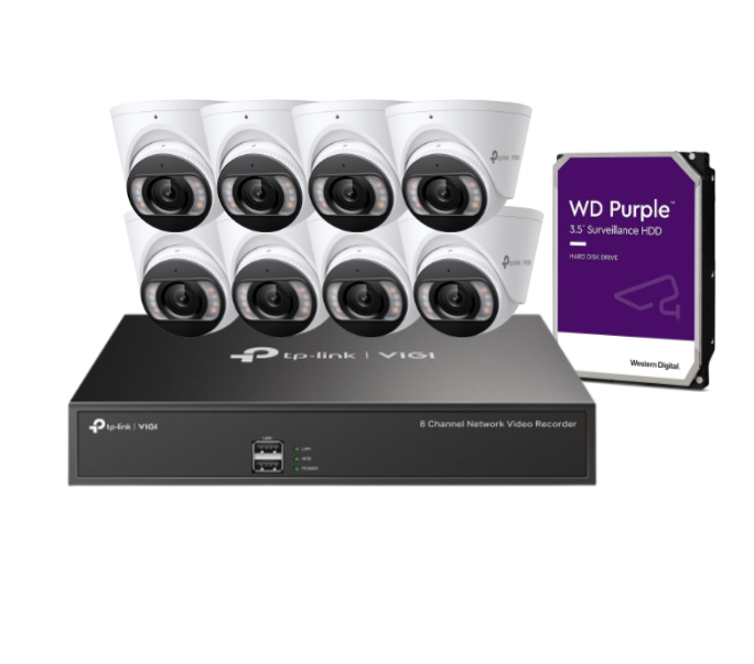 TP-Link UP TO-8-Camera 4MP CCTV Kit with VIGI C445 AI Turret Cameras + 8-Channel PoE NVR with HDD – Complete Smart Surveillance Solution