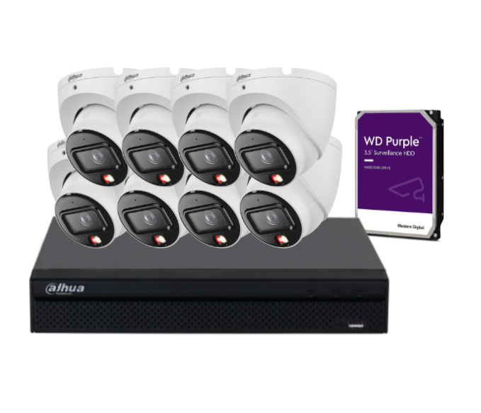 Dahua 8x 8MP Turret Fixed Camera with AcuPick and 8-Channel AI NVR + HDD CCTV IP Camera Kit