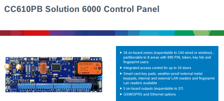 बॉश, CC610PB समाधान 6000, नियंत्रण कक्ष, केवल पीसीबी, 16 जोन