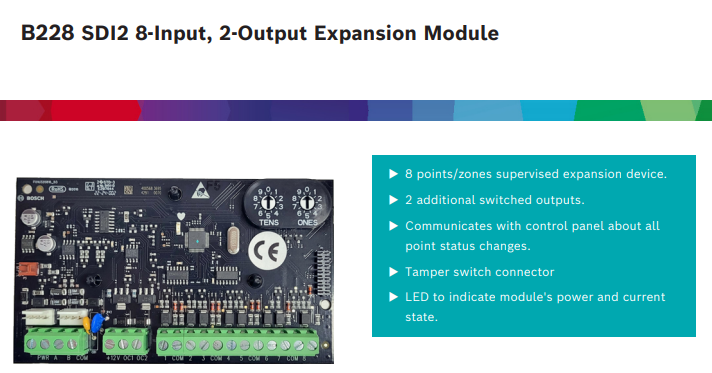 BOSCH B228 SDI2 8-Input, 2-Output Expansion Module – Suits Solution 4000 Control Panel