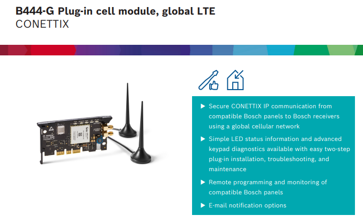 Bosch B444-G 4G LTE Plug-in Cellular Communicator – Secure IP Alarm Reporting for Solution 2000 & 3000 (Requires B450-M Interface)