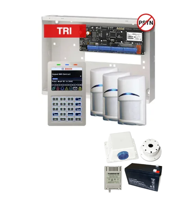 BOSCH Solution 6000 Alarm Kit – CC615PB IP Panel + CP736B Prox LCD Keypad + 3x Tritech Motion Detectors + Siren Kit – K6000-IPS-3TRI